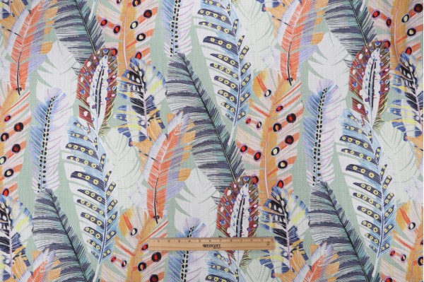 Hamilton Quill Printed Cotton Drapery Fabric in Rainbow 