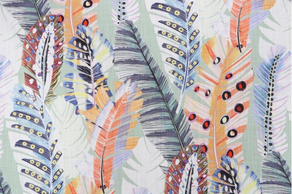 Hamilton Quill Printed Cotton Drapery Fabric in Rainbow 