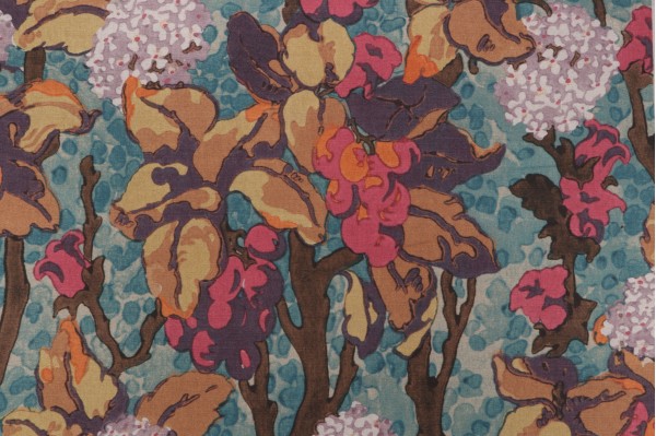 P Kaufmann Bell Blooms Printed Linen Blend Drapery Fabric in Cyan