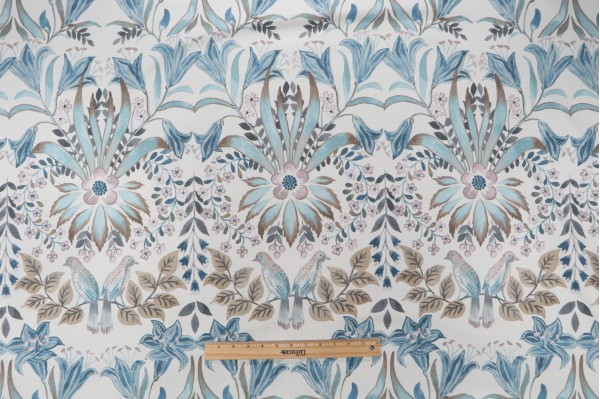 P Kaufmann Lilium Printed Linen Blend Drapery Fabric in Chambray