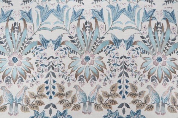 P Kaufmann Lilium Printed Linen Blend Drapery Fabric in Chambray