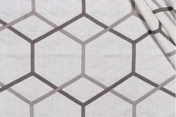 Gunnison Embroidered Drapery Fabric in Smoke