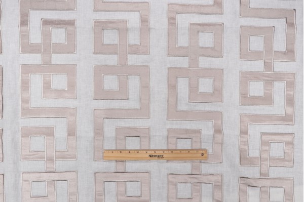 Chenille Applique Embroidered Drapery Fabric in Dove