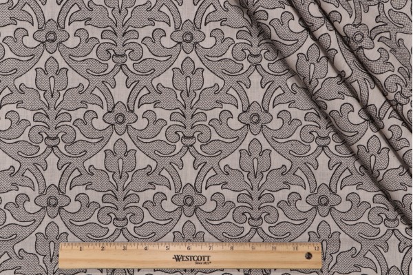 Dorothea Embroidered Drapery Fabric in Onyx