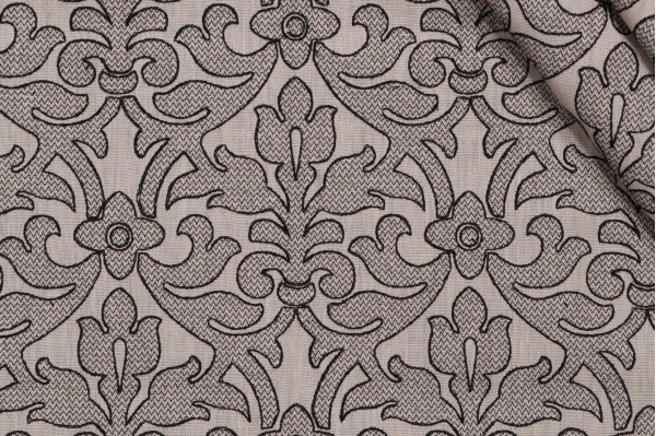 Dorothea Embroidered Drapery Fabric in Onyx