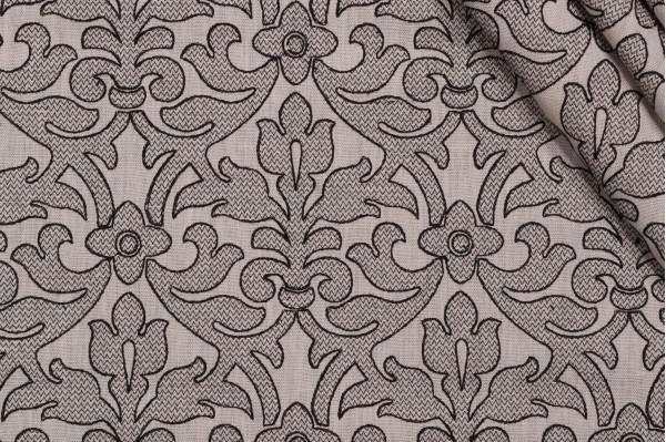 Dorothea Embroidered Drapery Fabric in Onyx