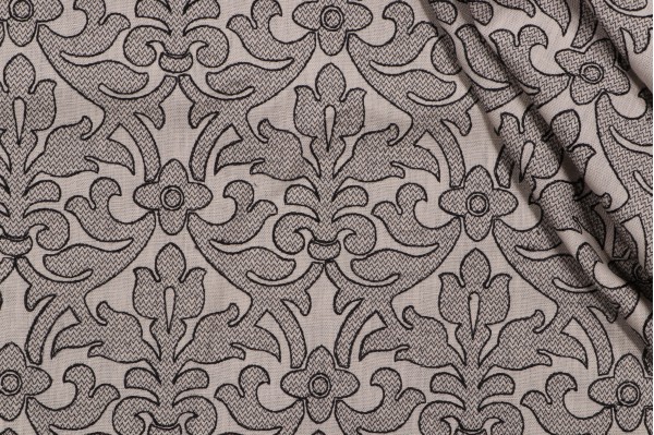 Ersa Embroidered Drapery Fabric in Onyx