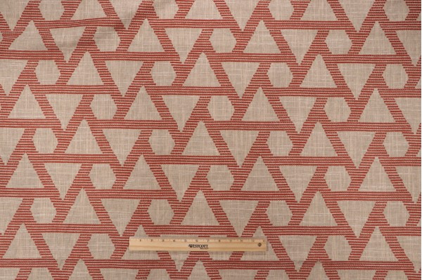 1 Yard Robert Allen Geo Stitch Embroidered Drapery Fabric in Persimmon