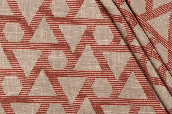 1 Yard Robert Allen Geo Stitch Embroidered Drapery Fabric in Persimmon