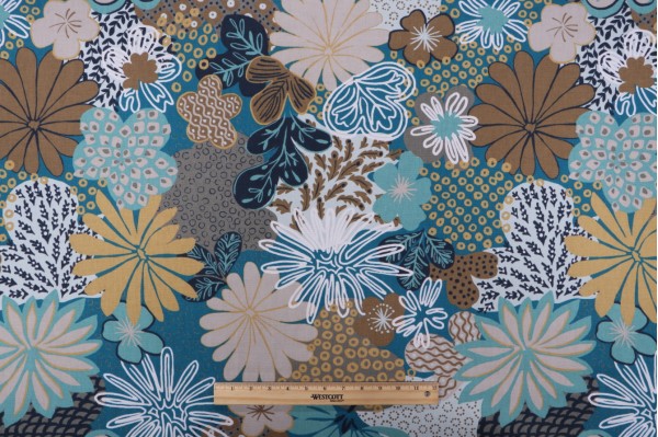 Robert Allen Zomper Printed Cotton Drapery Fabric in Aegean