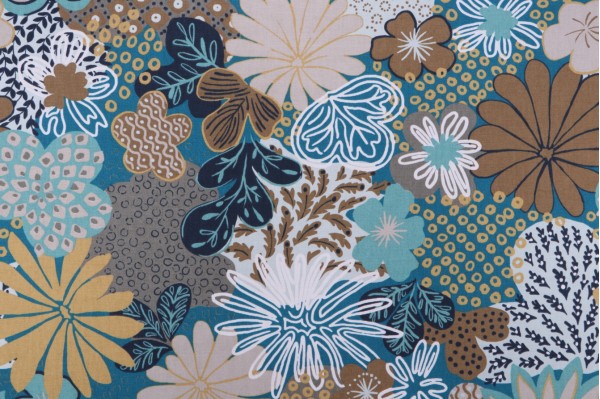 Robert Allen Zomper Printed Cotton Drapery Fabric in Aegean