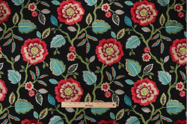 Covington Folk Song Embroidered Drapery Fabric in 407-Black Sheep