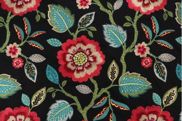 Covington Folk Song Embroidered Drapery Fabric in 407-Black Sheep