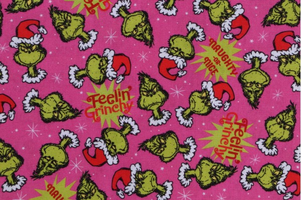 Robert Kaufman How The Grinch Stole Christmas Collection ADED-22567-351 Printed Cotton Craft Fabric in Candy Pink