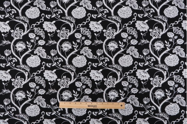 Valiant Fabrics Marissa Embroidered Drapery Fabric in Black 