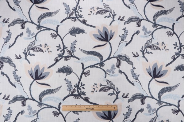 Valiant Fabrics Monica Embroidered Drapery Fabric in Delft 