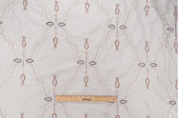 Scalamandre White Hall Embroidered Silk Drapery Fabric in Frost 