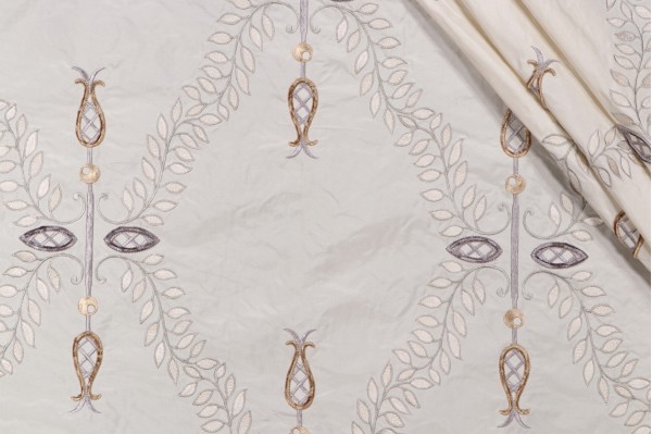 Scalamandre White Hall Embroidered Silk Drapery Fabric in Frost 