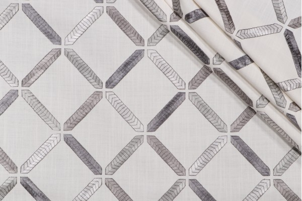 Hailey Embroidered Drapery Fabric in Seagull 