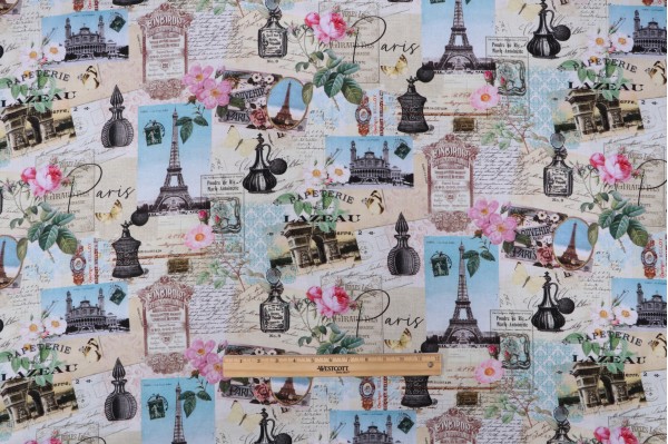 Timeless Treasures Belle Fleur - Paris Collage Printed Cotton Craft Fabric in Multi 