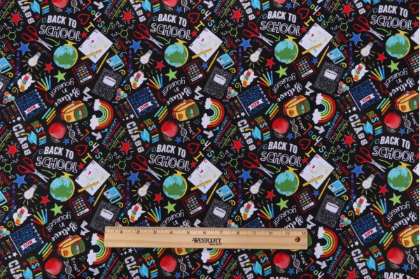 Timeless Treasures Back To School Chalk Print Printed Cotton Craft Fabric in Black 