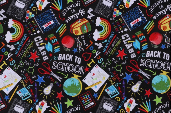 Timeless Treasures Back To School Chalk Print Printed Cotton Craft Fabric in Black 