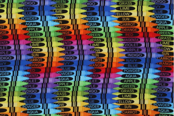 Gail Cadden Stacked Crayons Printed Cotton Craft Fabric in Multi for Timeless Treasures 