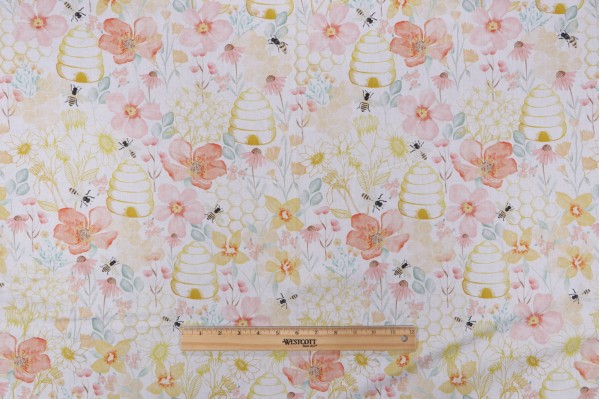 Click for Timeless Treasures Home Sweet Home - Large Beehive Garden Floral Printed Cotton Craft Fabric in Cream  Timeless Treasures Home Sweet Home - Large Beehive Garden Floral Printed Cotton Craft Fabric in Cream