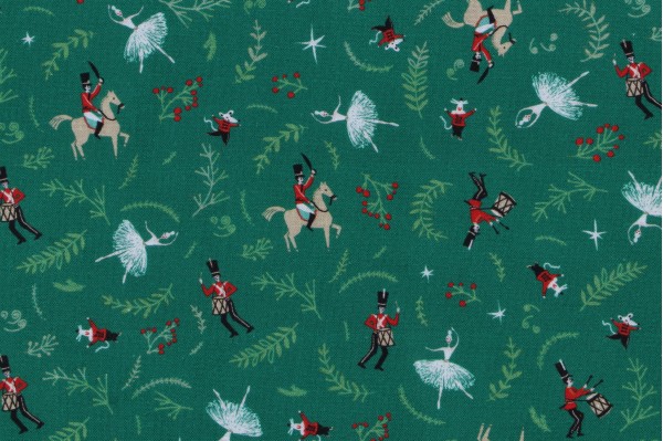 Timeless Treasures Christmas Memories - Christmas Parade Printed Cotton Craft Fabric in Green 
