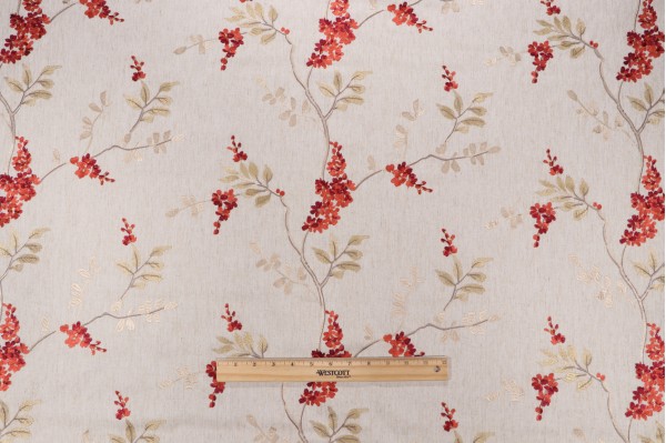 Mistral Embroidered Drapery Fabric in Garnet