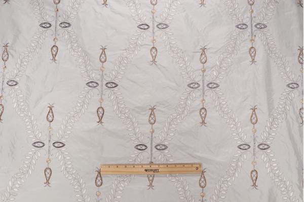 Click for 10.25 Yards Scalamandre White Hall Embroidered Silk Drapery Fabric in Frost Scalamandre White Hall Embroidered Silk Drapery Fabric in Frost