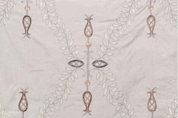 Click for 10.25 Yards Scalamandre White Hall Embroidered Silk Drapery Fabric in Frost Scalamandre White Hall Embroidered Silk Drapery Fabric in Frost