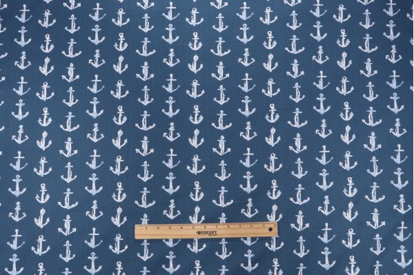Premier Prints Anchor Printed Cotton Twill Drapery Fabric in Blue
