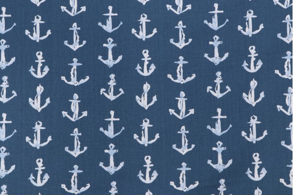Premier Prints Anchor Printed Cotton Twill Drapery Fabric in Blue