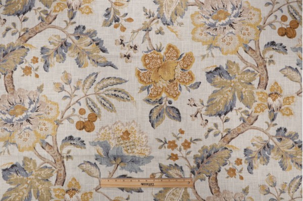 P Kaufmann Burnett Printed Linen Blend Drapery Fabric in Mist