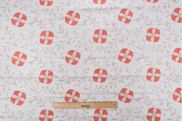 Click for 1 Yard Diwan Embroidered Linen Drapery Fabric in Coral Reef 1 Yard Diwan Embroidered Linen Drapery Fabric in Coral Reef