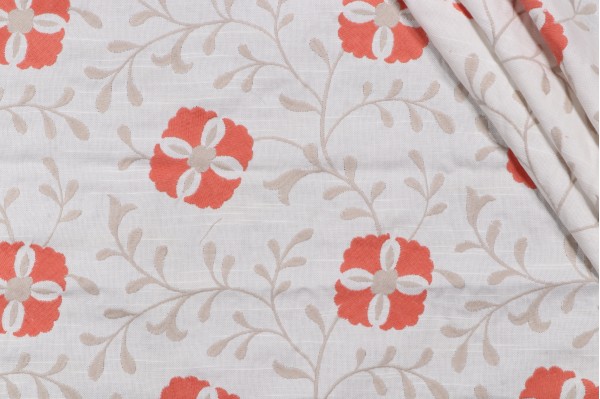 Click for 1 Yard Diwan Embroidered Linen Drapery Fabric in Coral Reef 1 Yard Diwan Embroidered Linen Drapery Fabric in Coral Reef