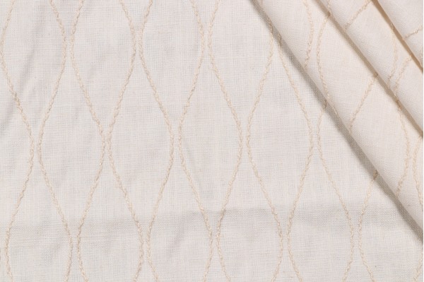 Belfort Embroidered Linen Drapery Fabric in Natural