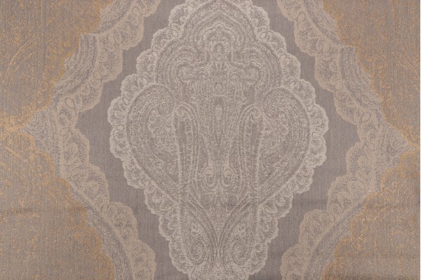 Polite Damask Upholstery Fabric in Pewter/Gold