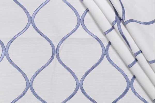 Ilima Embroidered Drapery Fabric in Indigo