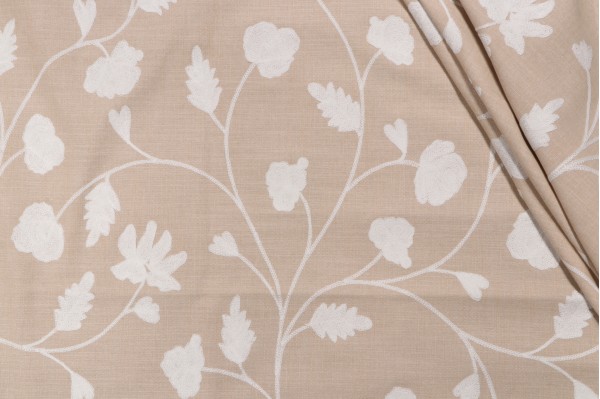 Rua Crewel Embroidered Drapery Fabric in Raffia