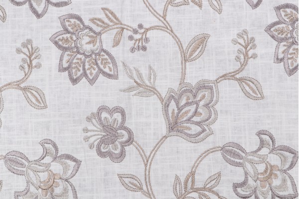 Yani Embroidered Linen Drapery Fabric in Platinum