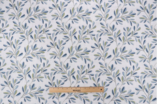 P Kaufmann Leafage Embroidered Drapery Fabric in Pacific 