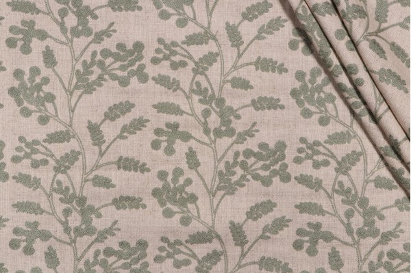 Sample of P Kaufmann Ares Embroidered Drapery Fabric in Thyme 