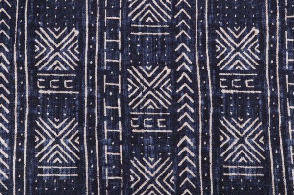 Genevieve Gorder Mali Mud Cloth Printed Linen Blend Drapery Fabric in Indigo