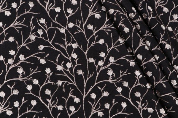 Valiant Fabrics Ellie Embroidered Drapery Fabric in Midnight
