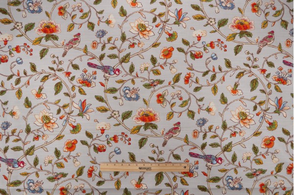Waverly Summer Isles Printed Cotton Drapery Fabric in Tigerlily