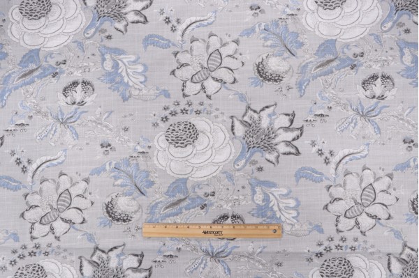 Waverly Hazel Printed Cotton Blend Drapery Fabric in Chambray