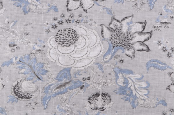 Waverly Hazel Printed Cotton Blend Drapery Fabric in Chambray