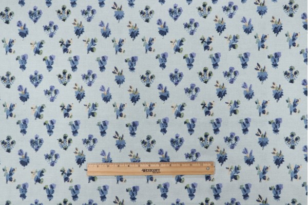 Waverly Cache Printed Cotton Drapery Fabric in Chambray